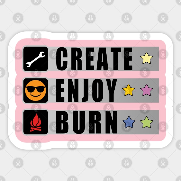 Create, Enjoy, Burn - Burning Man Inspired Sticker by tatzkirosales-shirt-store
